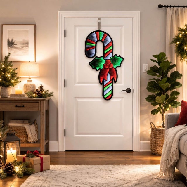Sweeten your holiday décor with the Candy Cane with Holly Ekkolight, a bold and cheerful light-up Christmas decoration...