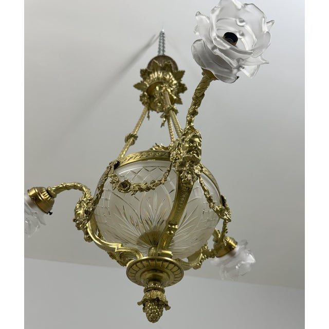 1980s Bacchus Themed French Style Brass Chandelier For Sale - Image 5 of 12