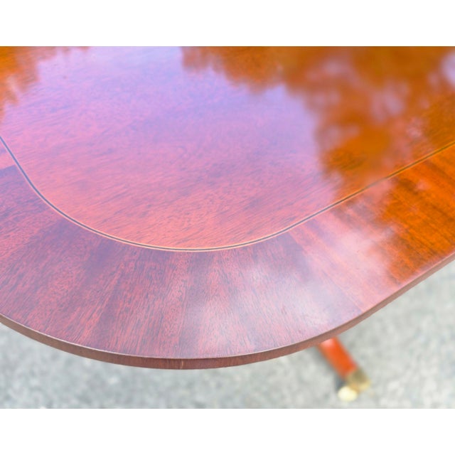 Baker Furniture Company Late 20th Century Baker Furniture Georgian Banded Mahogany Double Pedestal Extension Dining Table For Sale - Image 4 of 15