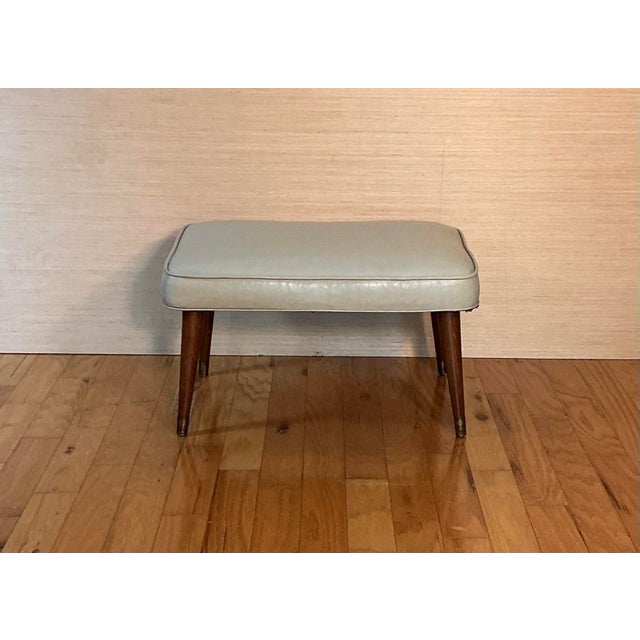Vintage 50s Mid-Century Modern Ottoman Footstool Bench Off White Vinyl For Sale - Image 10 of 11