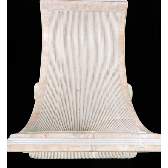 Vintage Molded Pencil Reed Betty Cobonpue Faux Peach Marble Mid Century Bent U Shape Swirl Leg Coffee Table For Sale In West Palm - Image 6 of 12
