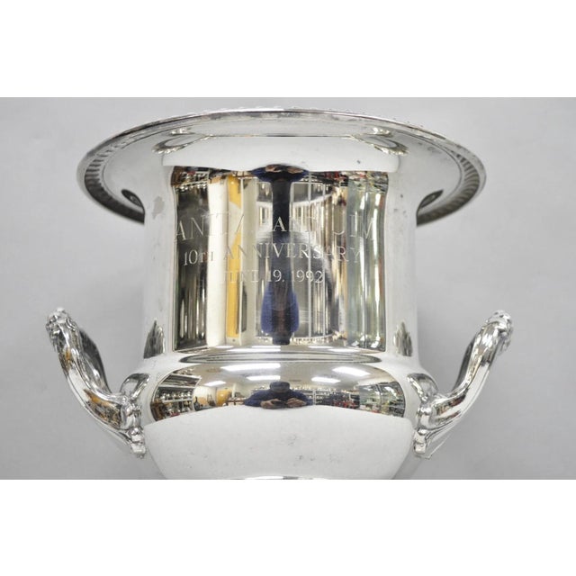 Vintage Silver Plated Trophy Cup Urn Champagne Chiller Ice Bucket 10 Anniversary For Sale - Image 4 of 16