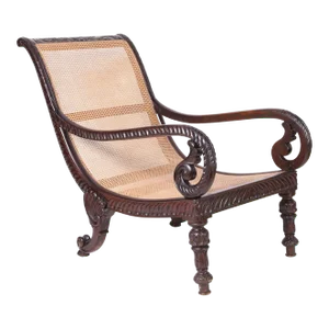 Antique British Colonial Caned and Carved Planters Chair