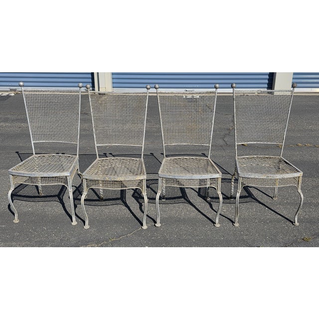 1960s Vintage Rare 1960's Russell Woodard Attributed Mesh Wrought Iron Patio Glass Table and 4 Chairs For Sale - Image 5 of 18