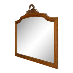 Antique Oak Carved Figural Beveled Glass Horizontal Wall Mirror