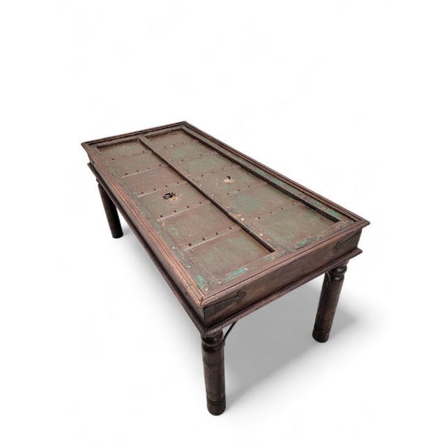 Antique Shamsee Wood Dining Table Constructed From Indian Monastery Door For Sale In Chicago - Image 6 of 8
