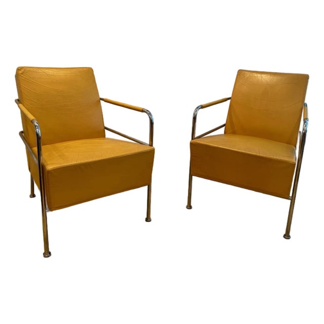 Pair of 1990s Gunilla Allard Attributed Leather and Chrome Cinema Chairs For Sale