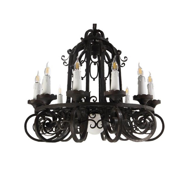 1920s Vintage French Chandelier in Wrought Iron, 1920 For Sale - Image 5 of 15