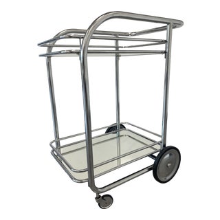 Streamline Art Deco Style Chrome 2 Tier Rolling Bar Cart For Sale