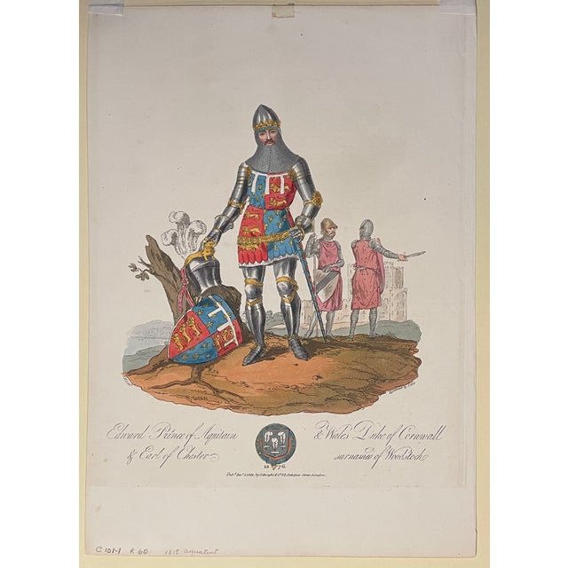 English 1815 Edward the Black Prince in Armor Hand Colored Engraving For Sale - Image 3 of 3