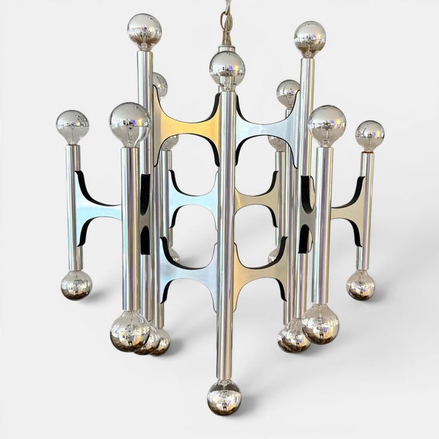 Gaetano Sciolari 1970s Gaetano Sciolari Modernist Chrome Chandelier For Sale - Image 4 of 8