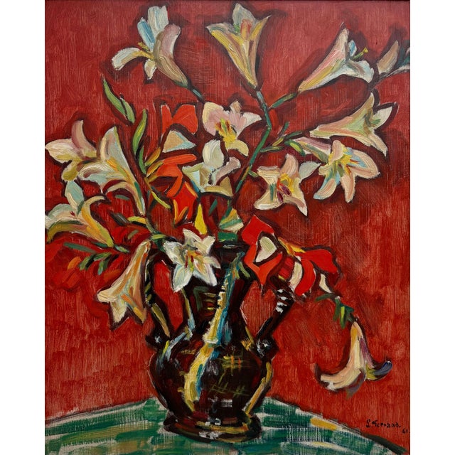 1960s Louis Ferrand, Still Life with Vase of Flowers, 1961, Oil Painting on Cardboard, Framed For Sale - Image 5 of 9