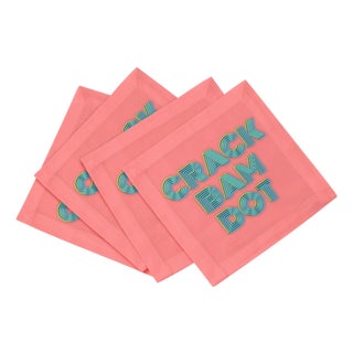Mahjong Crack Bam Dot Petal Tendril Cotton Sateen Cocktail Napkins, Set of 4 For Sale