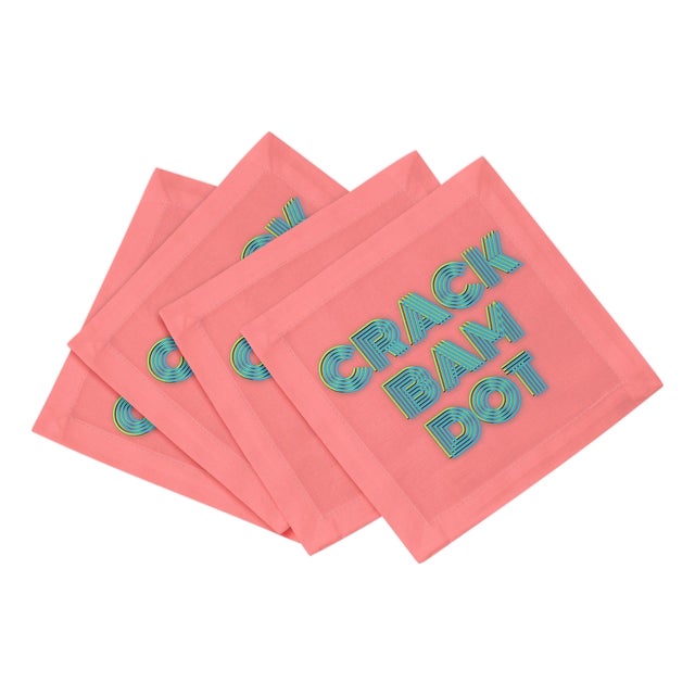 Mahjong Crack Bam Dot Petal Tendril Cotton Sateen Cocktail Napkins, Set of 4 For Sale