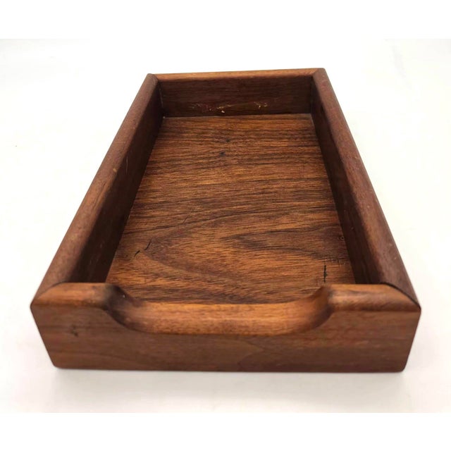 Offered is a small mid 20th Century, circa. 1970s, Walnut wood desk-top tray, vide poche, or drawer organizer for...