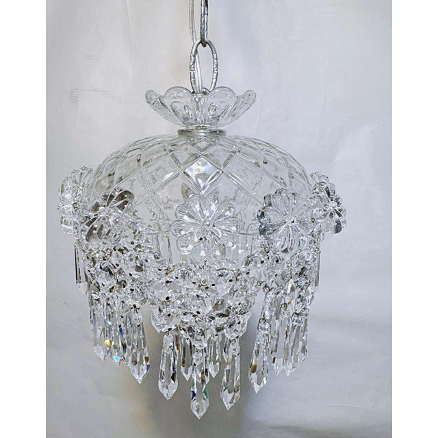 1950s Vintage Hand Cut Glass Dish Basket Pendant For Sale - Image 5 of 10