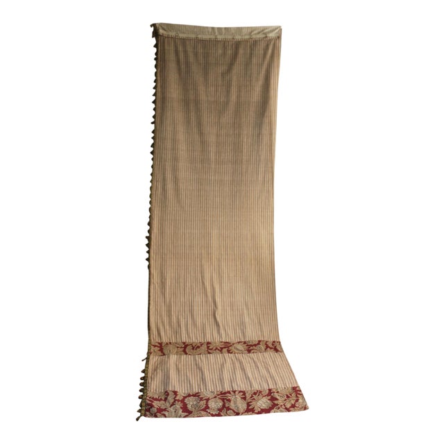 Antique 1900s French Floral And Striped Bed Curtain Drape Textile