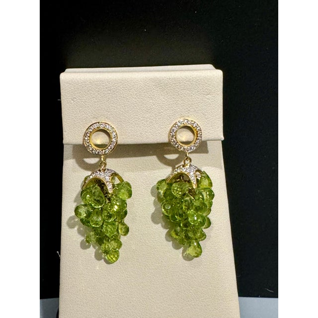 Natural Peridot Briolette and Diamond Hanging Earrings 18 Karat Yellow Gold For Sale In New York - Image 6 of 18