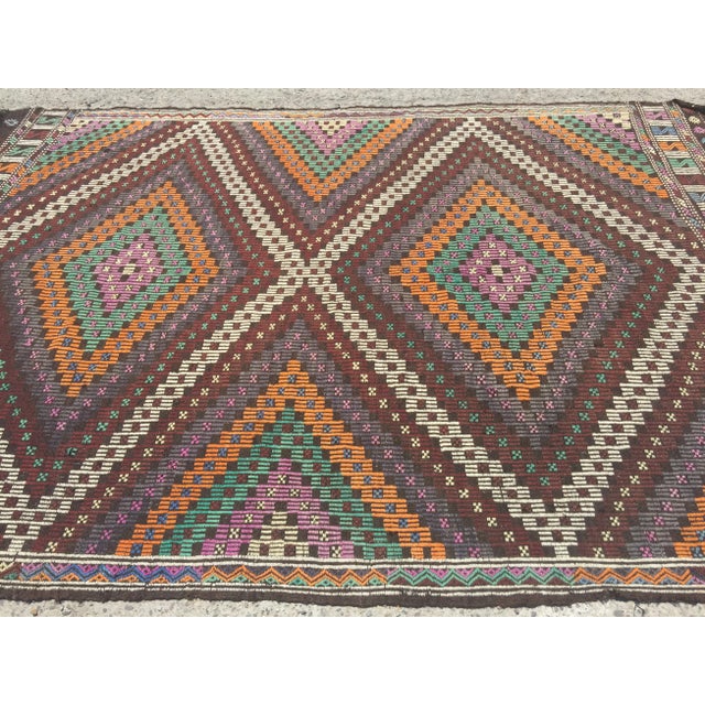 Brown Vintage Turkish Kilim Rug - 6′8″ × 9′10″ For Sale - Image 8 of 8