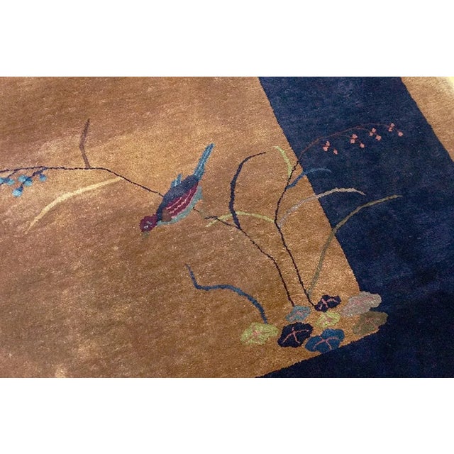 Marvelous Brown and Navy Blue Color With Special Chinoiserie Design Antique Chinese Art Deco Rug For Sale - Image 4 of 5