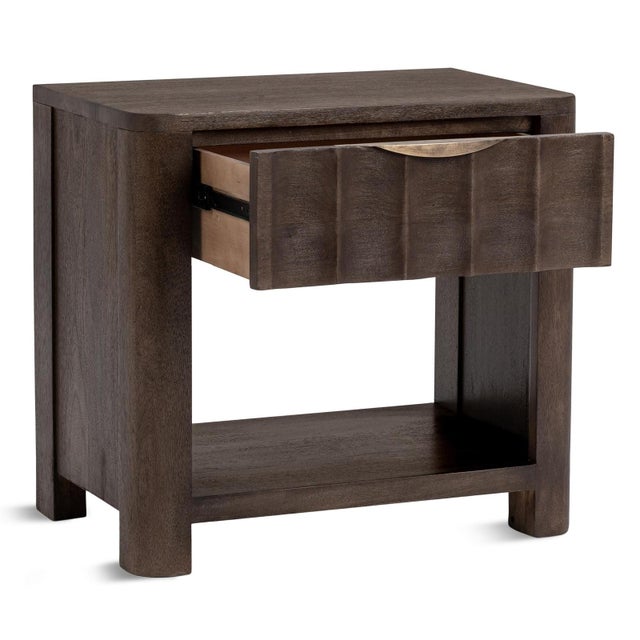 Fluted Coco Brown Wood Nightstand For Sale - Image 4 of 6