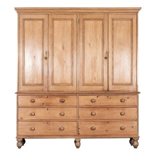 Large 19th Century English Pine Housekeepers Cupboard, 1880s For Sale