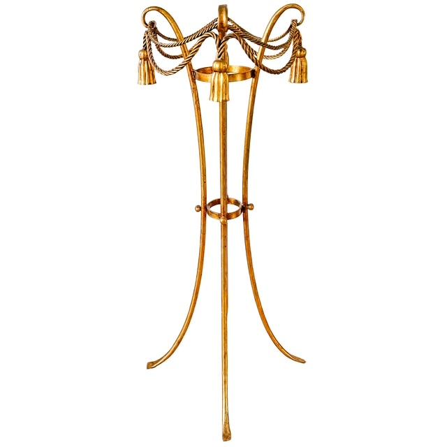 1960 Italian Florentine Gilt Metal Rope and Tassel Plant Stands - A Pair For Sale - Image 4 of 11