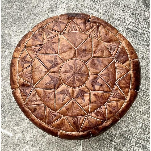 Mid 20th Century Vintage Star Tufted Leather Ottoman For Sale - Image 5 of 12