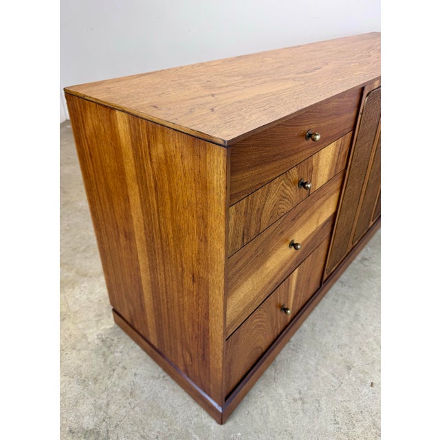 Wood Mid Century Modern Pecan Wood & Cane Credenza by Kaufman of Collingwood For Sale - Image 7 of 12