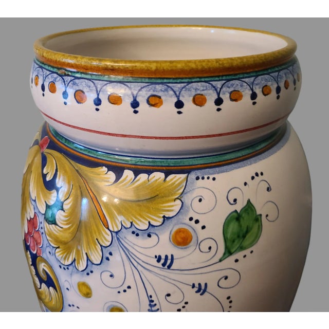 Blue Vintage Monumental Size Gialletti Giulio -Deruta Hand Painted Italian Faience Floor Vase For Sale - Image 8 of 12