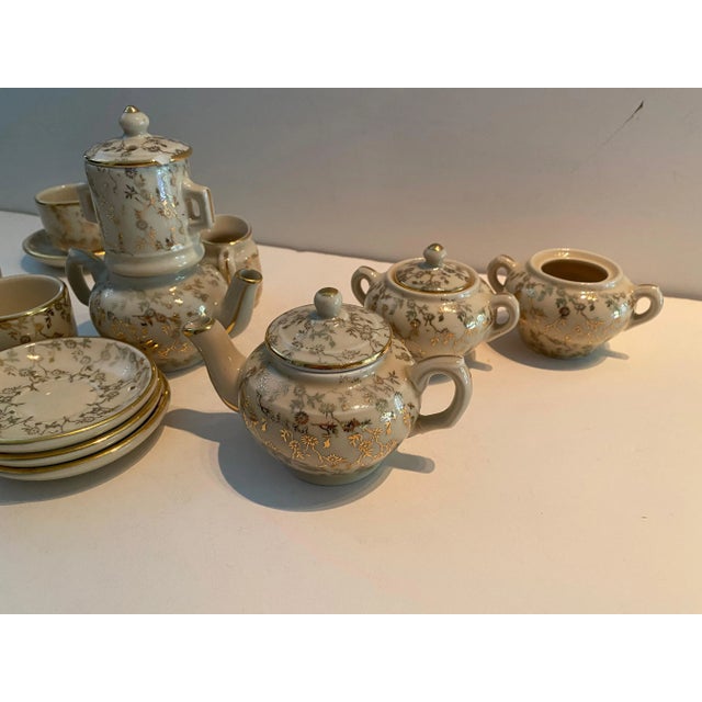 Gold Vintage Gold Filagree Childs Tea Set- 17 Pieces For Sale - Image 8 of 11