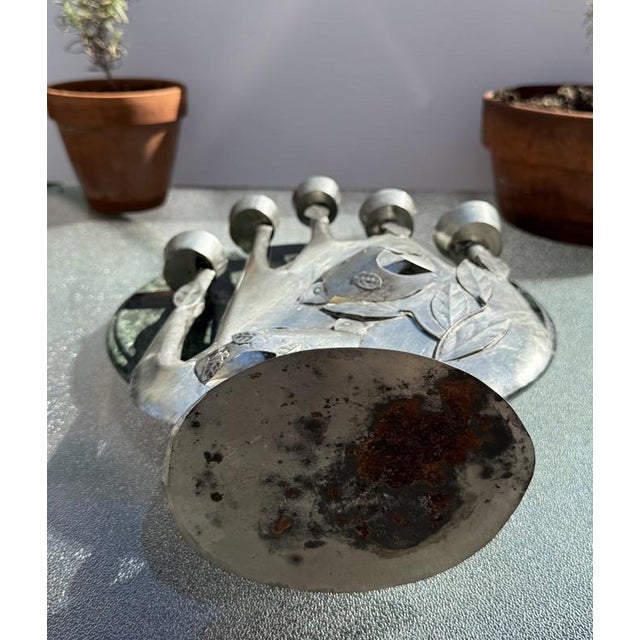 Gene Byron Attrib MCM Brutalist Folk Art Mexican Tin Modernist Candelabra Sculpture, Birds For Sale - Image 10 of 10