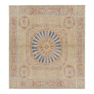 Rug & Kilim's Oversized Aubusson Style Rug in Gold & Beige With Floral Medallion For Sale
