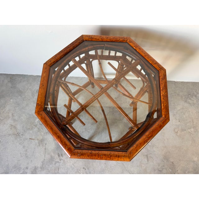 Wood Vintage Burnt Bamboo Octagonal Brighton Pavilion-Style Side Table For Sale - Image 7 of 12