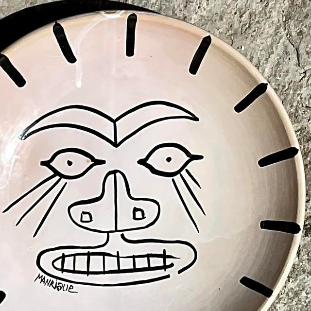 Off-white Vintage Boho Hand Painted Signed Glazed Ceramic Plate For Sale - Image 8 of 17