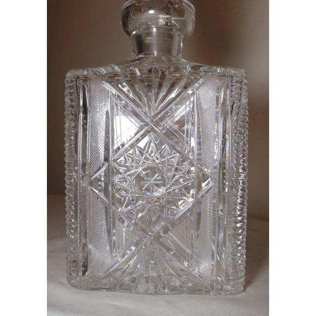Glass Vintage American Brilliant Cut Clear Crystal Liquor Wine Decanter Glass Bottle For Sale - Image 7 of 12
