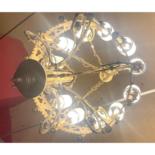 Large 19th Century Italian Gothic Revival Gilt Bronze and Enameld 12 Candle Lights Chandelier For Sale - Image 14 of 18