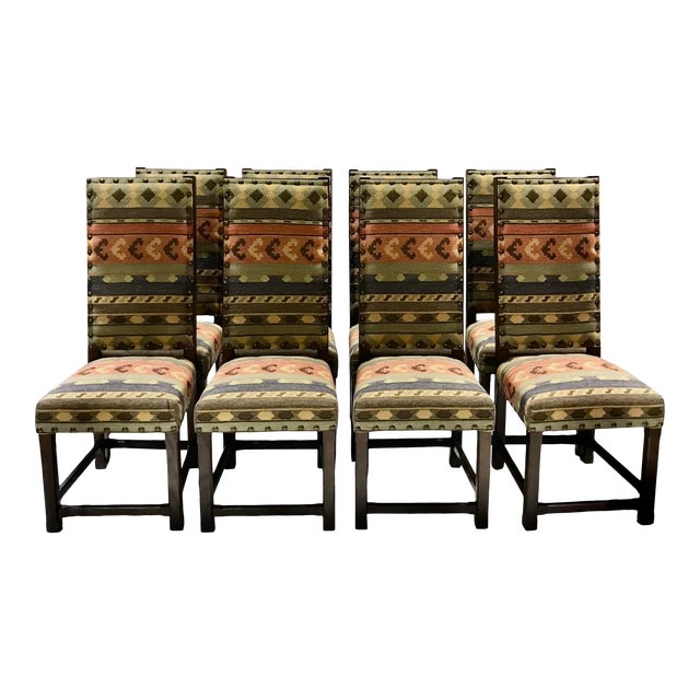 Versatile Solid Dining Chairs in Southwestern Fabric Set of 8 Chairish