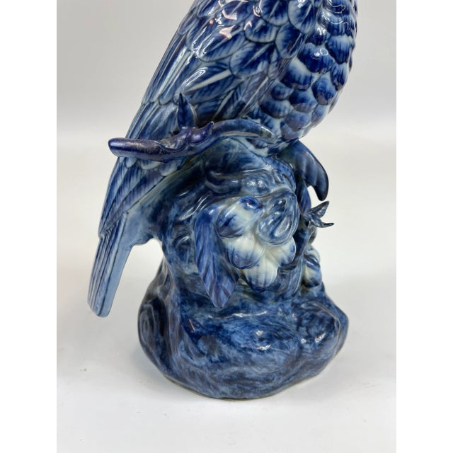20th Century Large Blue and White Hand Painted Chinoiserie Bird For Sale - Image 9 of 10