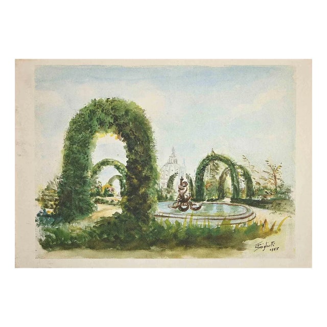 After Zeno Giglietti, Garden in Rome, Screenprint, 1985 For Sale
