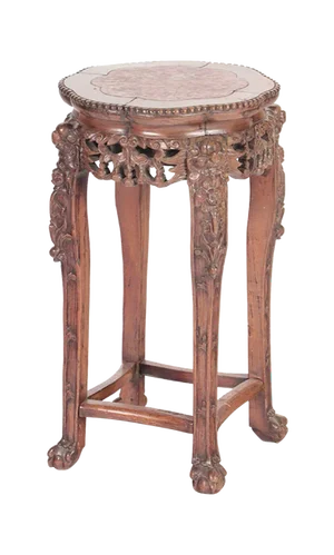 Carved Antique Hardwood and Marble Pedestal Stand 19th Century