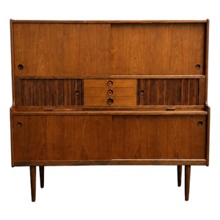 Vintage Danish Modern Johannes Andersen Attributed Teak Highboard Bar Cabinet Credenza, Circa 1960's Mid Century For Sale