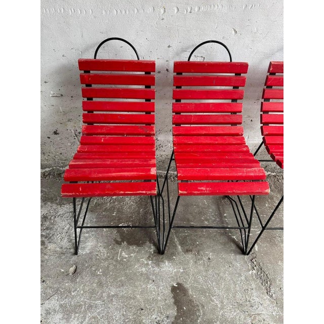 Red Slatted Chair with Black Metal Frame For Sale - Image 4 of 9