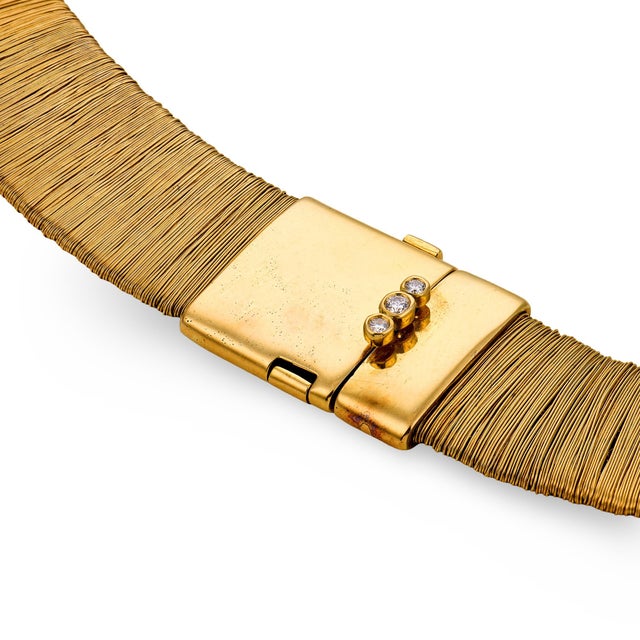 Contemporary Vintage Diamond 18k Yellow Gold Flat Choker Necklace For Sale - Image 3 of 6