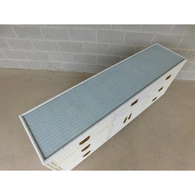 Late 20th Century Faux Bamboo Campaign Style Wicker Dresser Coastal Style Attributed to Henry Link For Sale - Image 5 of 16