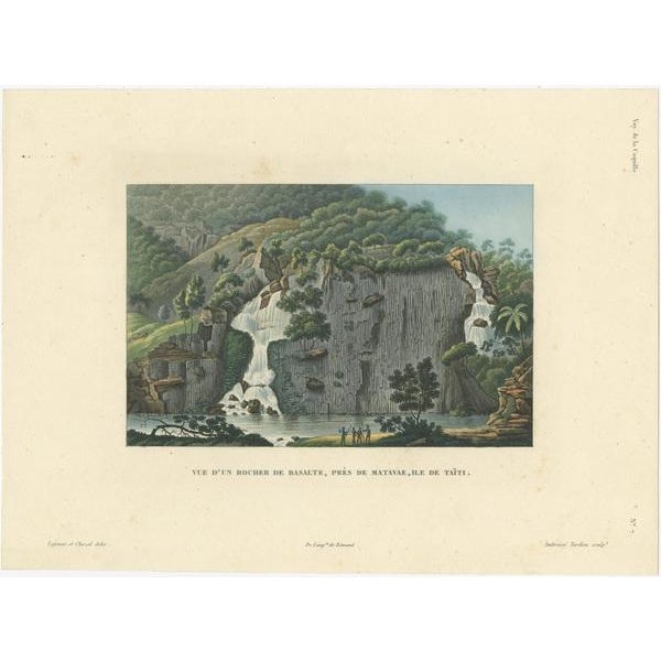 Antique print titled 'View of a Basalt Rock, near Matavae, Tahiti Island'. View of a basalt rock, near Matavae, Tahiti....