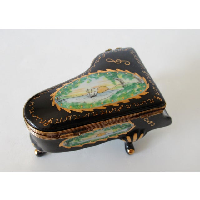 Metal Limoges, France Rochard, Hand-Painted Baby Grand Piano Enameled Porcelain Trinket Box For Sale - Image 7 of 14