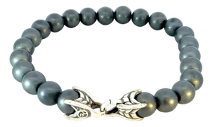 1990s David Yurman Hematite Prayer Beads Bracelet 8" 8 mm Sterling Silver Estate
