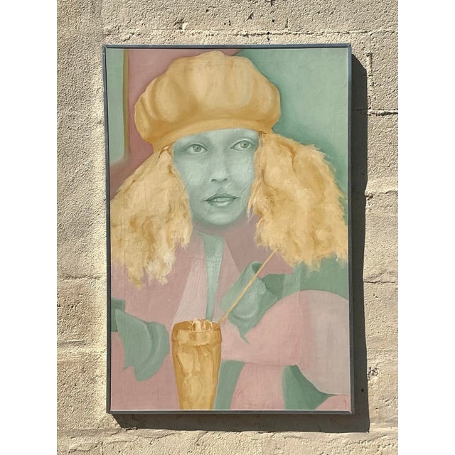 Mid 20th Century Vintage Boho Original Oil Painting on Canvas For Sale In West Palm - Image 6 of 8