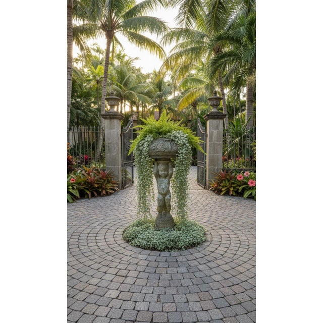 Stone Vintage Cast Stone Cherub Garden Pedestal & Planter For Sale - Image 7 of 7